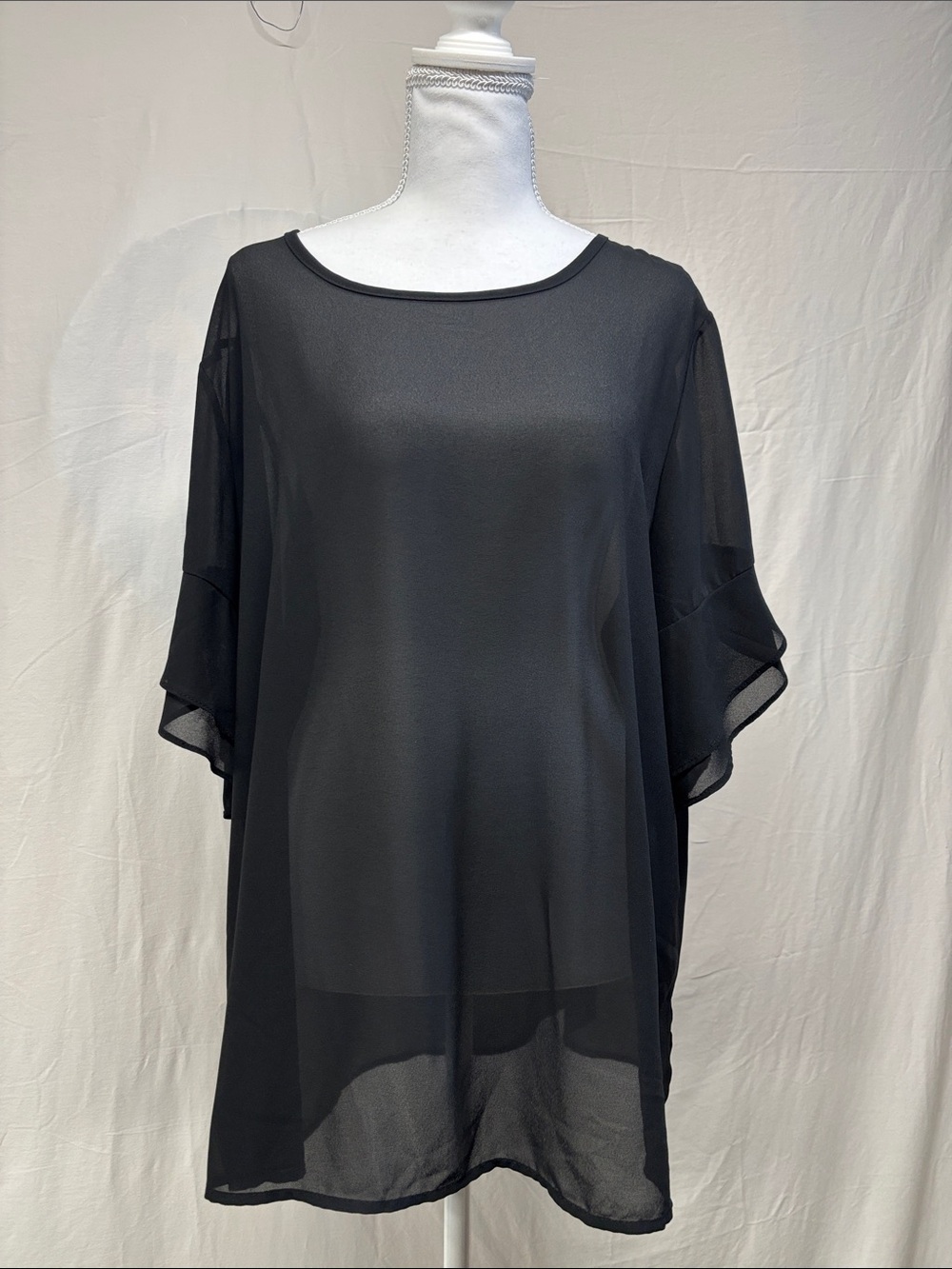 Black Sheer Flutter Sleeve Blouse - Classic Women's Top